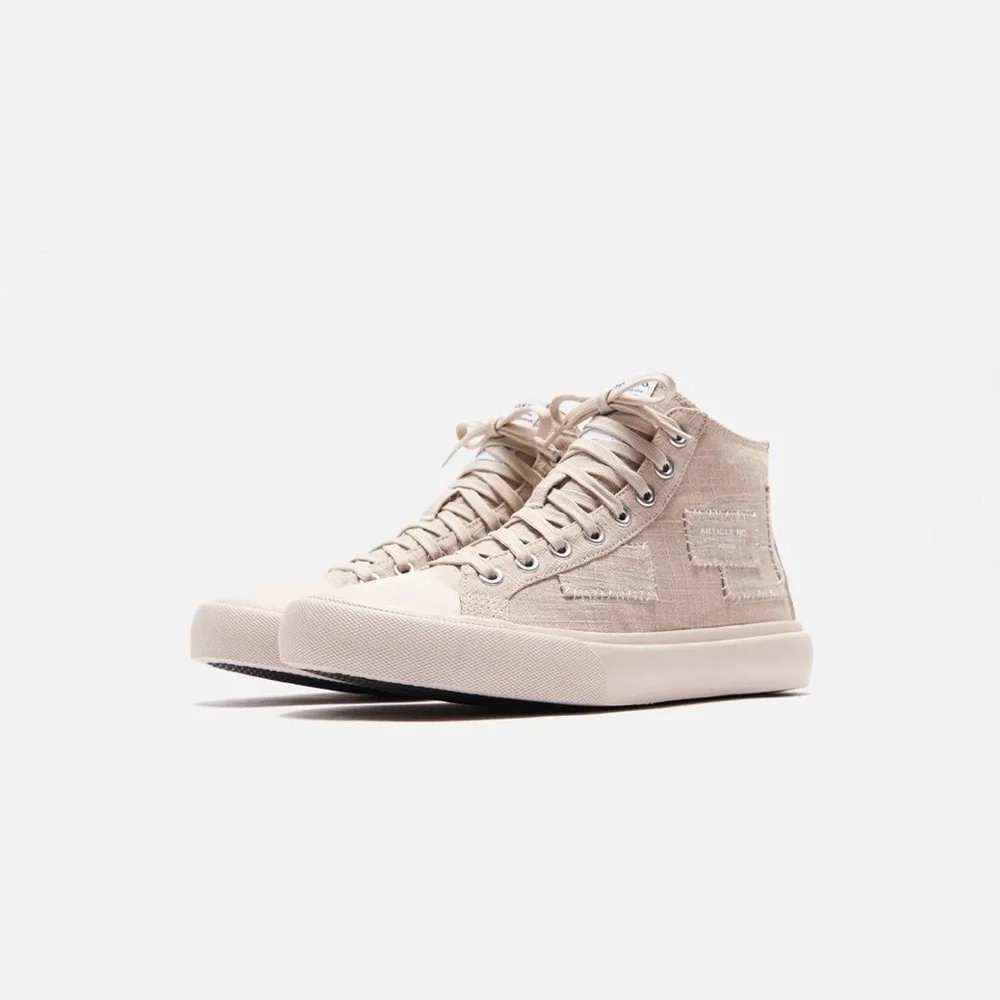 Article No. 1008 Linen Canvas Men’s Grey Beige High-Top Sneakers Size 5.5